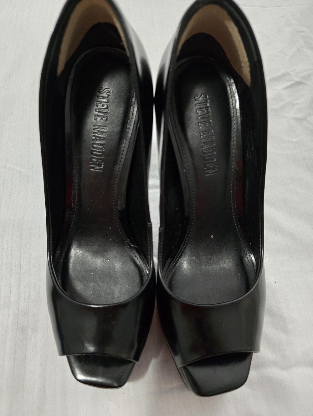 Steve Madden Black Patent Open-Toe Pumps